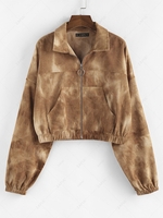 ZAFUL Corduroy Pocket Pull Ring Drop Shoulder Jacket L Light coffee