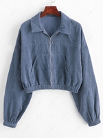 ZAFUL Corduroy Pocket Pull Ring Drop Shoulder Jacket L Slate blue