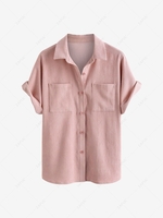 ZAFUL Corduroy Pocket Short Sleeve Shirt L Light pink