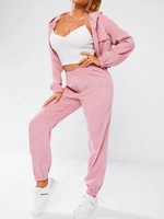 ZAFUL Corduroy Pocket Zip Jacket and Jogger Pants Set M Light pink