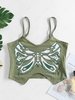 ZAFUL Crop Butterfly Print Cami Top S Light green