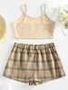ZAFUL Crop Cami Top and Plaid Shorts Set S Light coffee