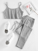 ZAFUL Crop Cami Top and Tie Two Piece Pants Set Xl Light gray