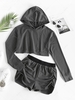 ZAFUL Crop Hoodie with Colorblock Ruched Shorts Set L Dark gray