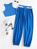 ZAFUL Crop Tank Top and Midriff Cutout Matching Pants Set S Blue