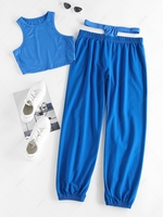 ZAFUL Crop Tank Top and Midriff Cutout Matching Pants Set Xl Blue