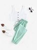 ZAFUL Crop Top and Drawstring Jogger Pants Set M Light green