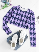 ZAFUL Cropped Argyle Lettuce Trim Layering Tee Xl Light purple