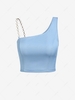 ZAFUL Cropped Asymmetric Neck Metal Chain Tank Top M Light blue