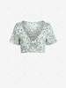 ZAFUL Cropped Bowknot Tiny Floral Blouse S Light blue