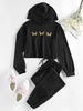 ZAFUL Cropped Butterfly Print Hoodie and Pants Sport Set S Night