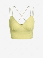 ZAFUL Cropped Criss Cross Strappy Textured Cami Top M Light green