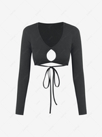 ZAFUL Cropped Cut Out Tied Open Back Tee M Black