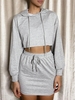 ZAFUL Cropped Drawstring Hoodie and Skirt Co Ord Set L Light gray