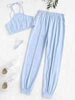 ZAFUL Cropped Halter Top and Jogger Pants Set S Light blue