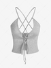 ZAFUL Cropped Lace Up Criss Cross Cami Top M Light gray