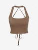 ZAFUL Cropped Lace Up Open Back Ribbed Tank Top M Deep coffee