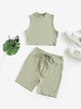 ZAFUL Cropped Mock Neck Lace Up Biker Shorts Set S Light green