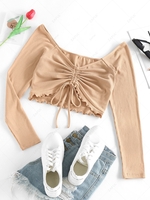 ZAFUL Cropped Ribbed Cinched Front Tee Xl Light coffee