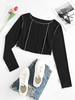 ZAFUL Cropped Ribbed Contrast Overlock Stitching Tee M Black