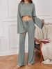 ZAFUL Cropped Ribbed Flare Sleeve Top and Pants Set M Light green
