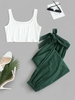 ZAFUL Cropped Ribbed Top and Belted Jogger Pants Set S Deep green