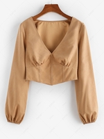 ZAFUL Cropped Ruched Corset-style Top Xl Light coffee