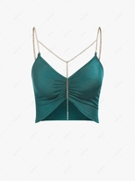 ZAFUL Cropped Ruched Metal Chains Cami Top L Deep green