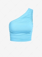 ZAFUL Cropped Ruched One Shoulder Tank Top M Blue