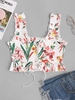 ZAFUL Cropped Ruffled Floral Lace Up Tank Top S White