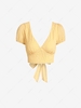 ZAFUL Cropped Textured Puff Sleeve Blouse M Light yellow