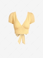 ZAFUL Cropped Textured Puff Sleeve Blouse M Light yellow