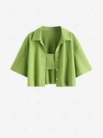 ZAFUL Cropped Textured Shirt With Tiny Cami Top M Green