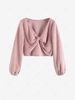 ZAFUL Cropped Twisted Front Fuzzy Textured Top M Light pink