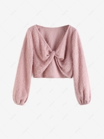 ZAFUL Cropped Twisted Front Fuzzy Textured Top S Light pink