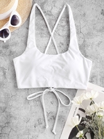 ZAFUL Cross Back U Neck Crop Bikini Top S White