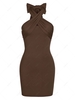 ZAFUL Cross Halter Mini Bodycon Dress S Deep coffee