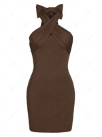ZAFUL Cross Halter Mini Bodycon Dress Xl Deep coffee