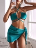 ZAFUL Cross Halter Tied Three Piece Bikini Swimwear M Deep green