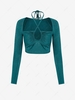 ZAFUL Cross Keyhole Corset Style Halter Crop Tee L Deep green