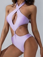 ZAFUL Cross Keyhole Cutout Knot One-piece Swimsuit S Light purple