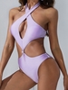 ZAFUL Cross Keyhole Cutout Knot One-piece Swimsuit Xl Light purple
