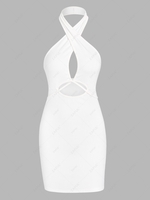 ZAFUL Cross Midriff Flossing Ribbed Cutout Dress L White
