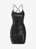ZAFUL Cross PU Leather Ruched Cami Dress Xl Black
