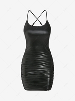 ZAFUL Cross PU Leather Ruched Cami Dress Xl Black