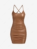 ZAFUL Cross PU Leather Ruched Cami Dress Xl Coffee