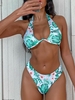 ZAFUL Crossover Halter Floral Palm Leaf Monowire Tropical Bikini Swimwear S Green