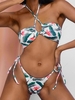 ZAFUL Crossover Halter Ribbed Palm Leaf Print Thong Bikini Swimwear L Light green