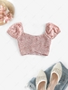 ZAFUL Crossover Puff Sleeve Shirred Cropped Blouse M Light pink