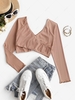 ZAFUL Crossover Raglan Sleeve Cropped Tee M Light coffee